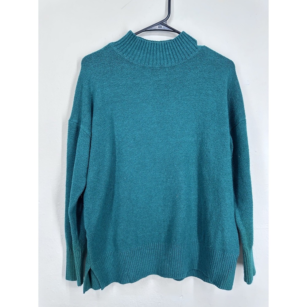 Loft Sweater‎ MEDIUM Kelly Green Mock Neck Ribbed Hem Pullover Knit Long Sleeve